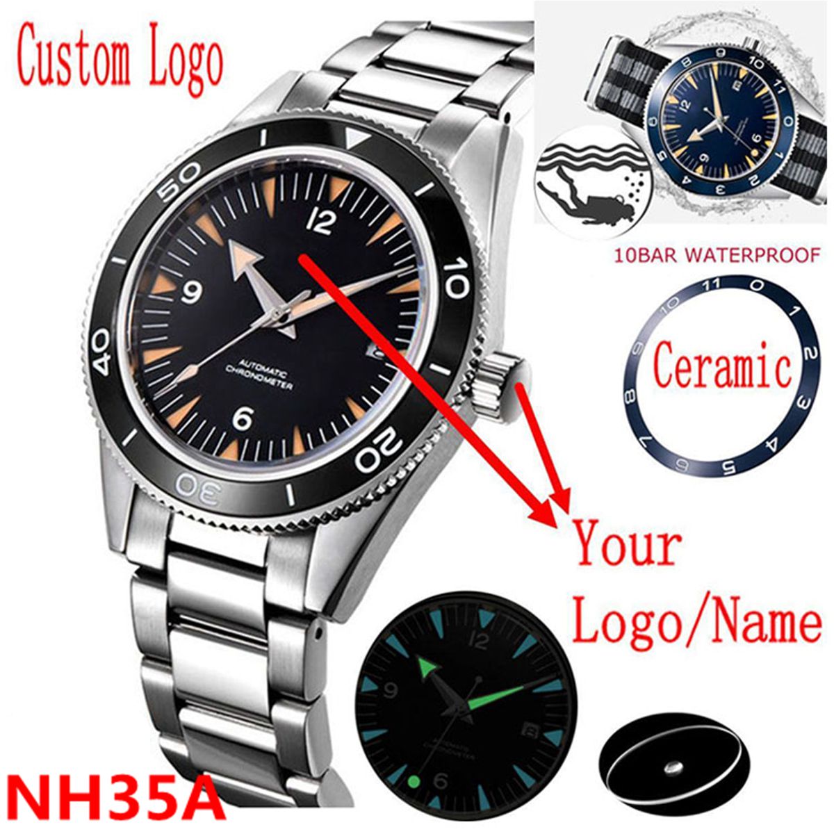 Men'S Accessories Watches - Logo Kustom NH35 Jam Tangan Pergerakan