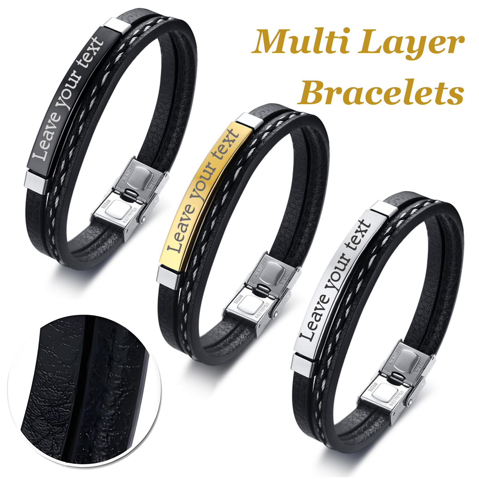 Men Accessories Wholesale - Gelang Kulit PU Kepang Dua Lapis