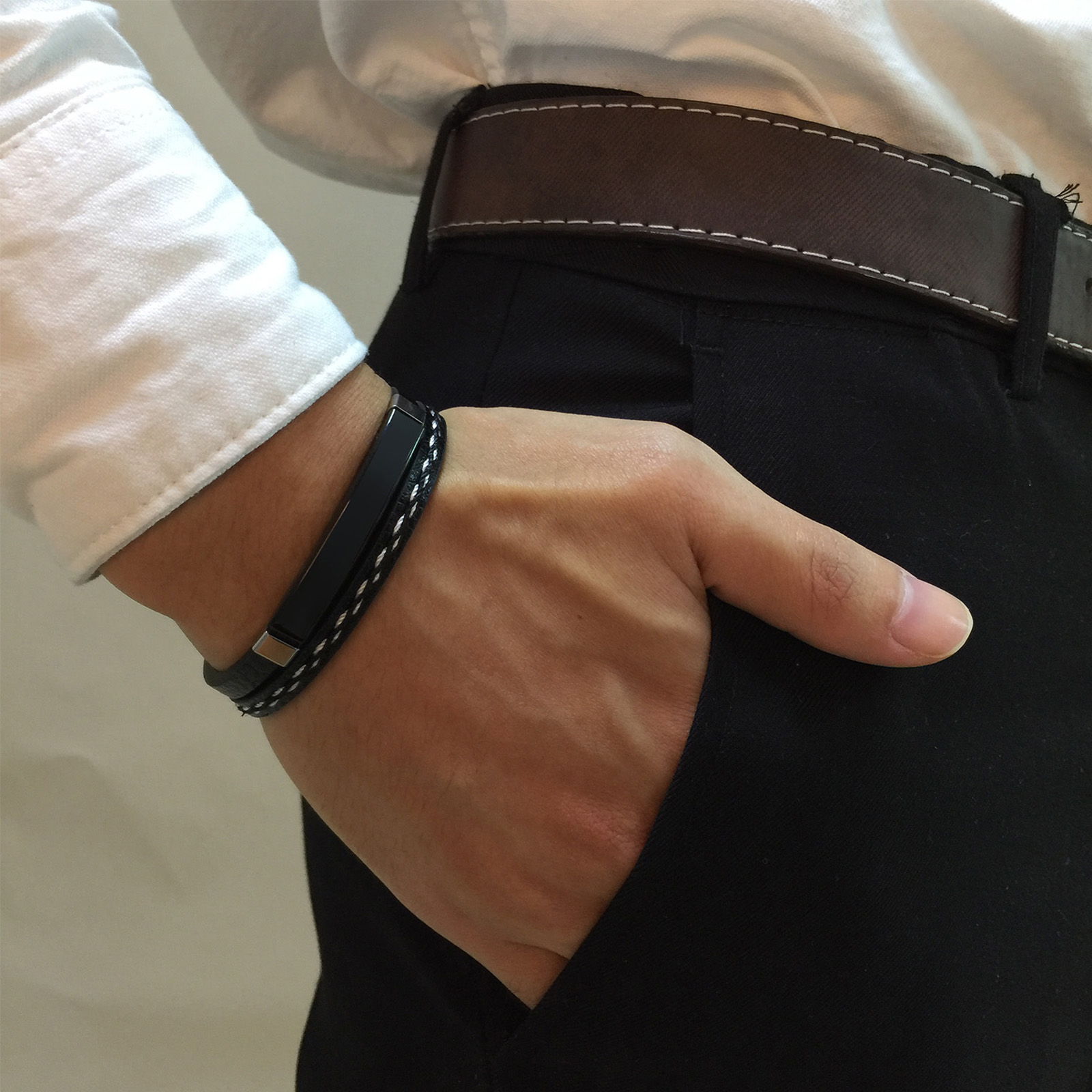 Gelang Kulit PU Kepang Dua Lap - Men Accessories Wholesale ulasan dan harga